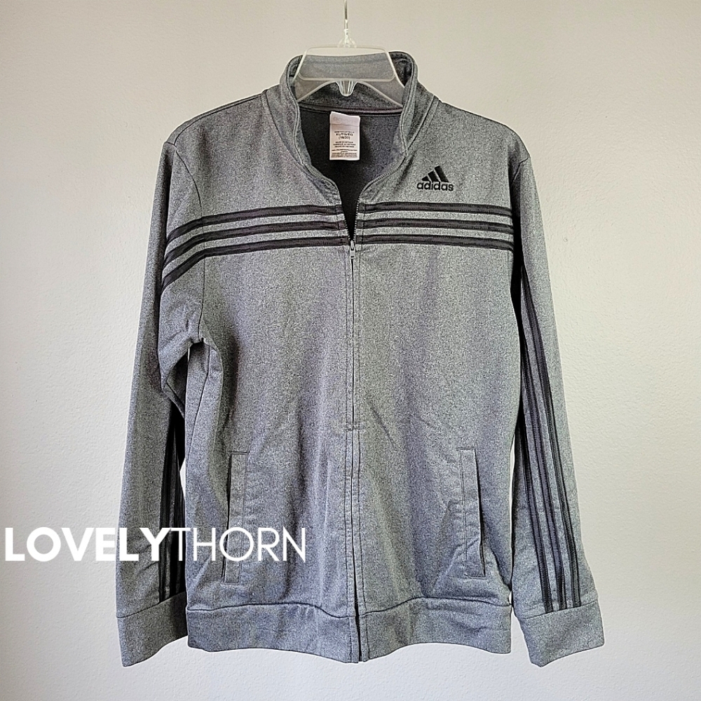 ADIDAS // classic 3 black stripe full zip track heather grey jacket